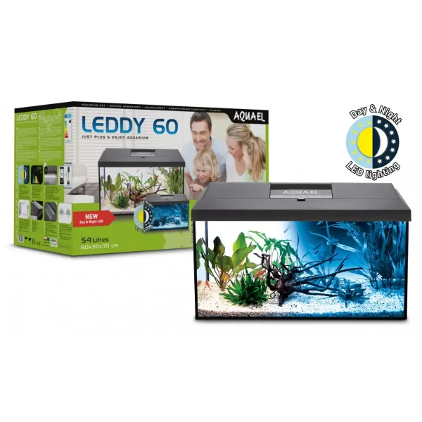 Аквариумный комплект Aquael LEDDY DAY & NIGHT с балкой, черный, прямой (54 л) арт. 122743 | AquaDeco shop