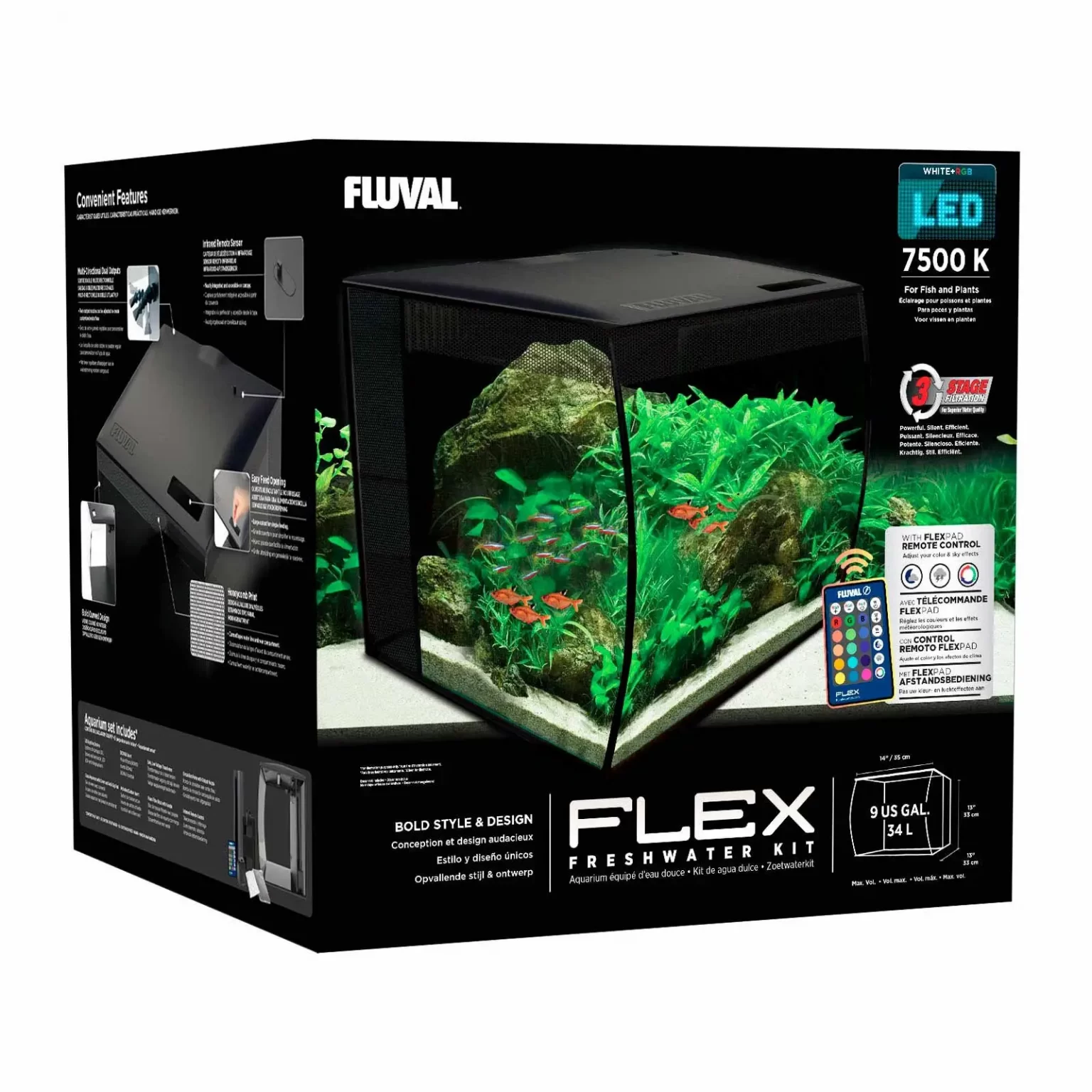 Аквариумный набор Fluval «Flex» чёрный, овальный (34 л) арт. 15004 | AquaDeco shop