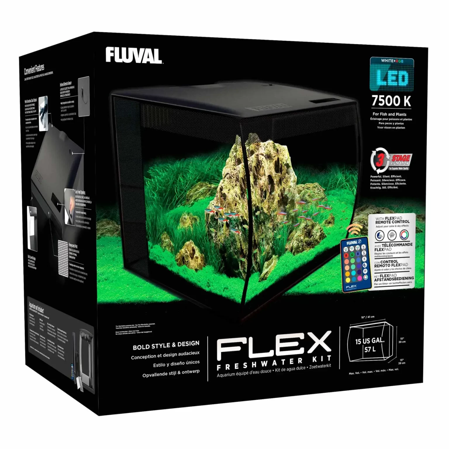 Аквариумный набор Fluval «Flex» чёрный, овальный (57 л) арт. 15007 | AquaDeco shop