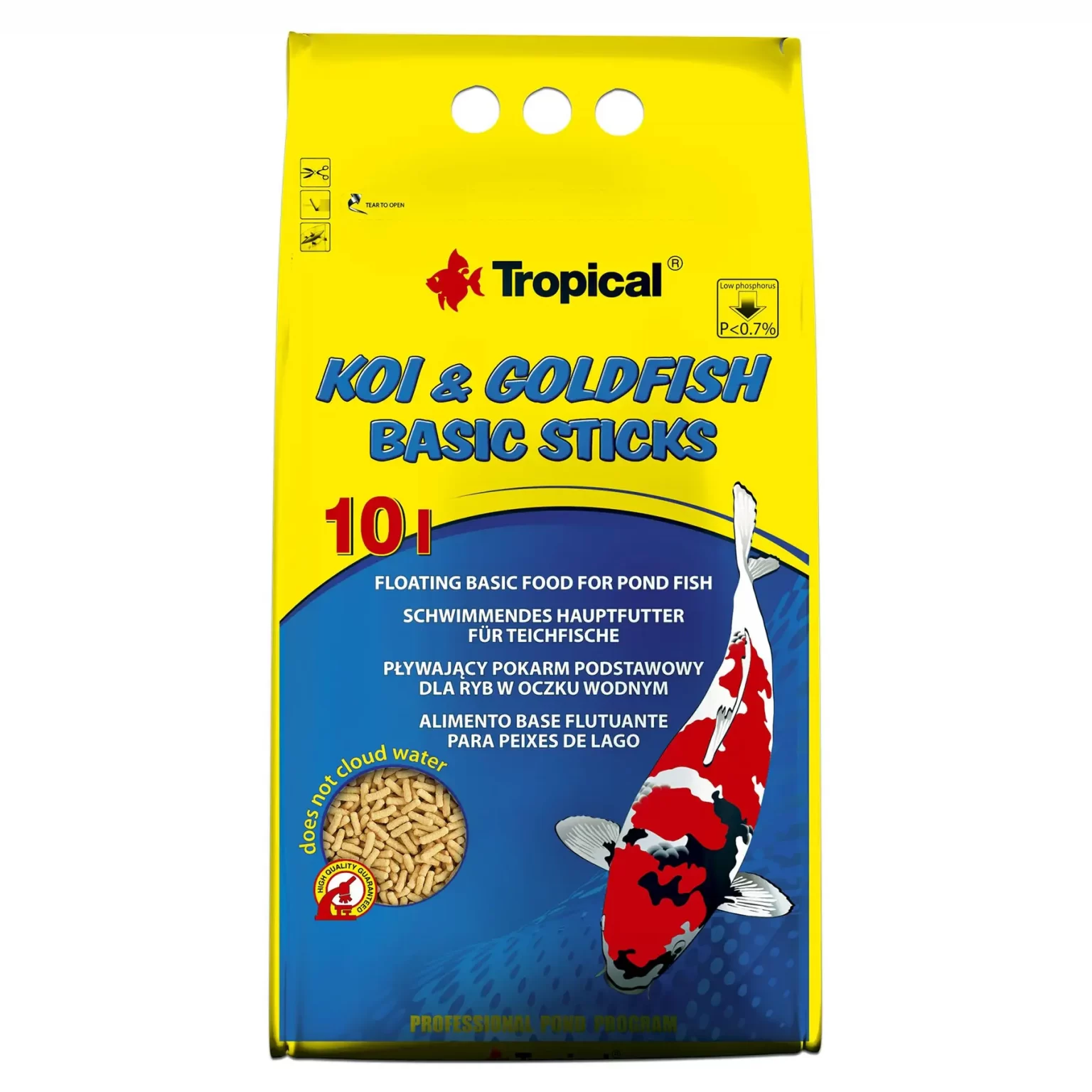 Сухой корм для прудовых рыб Tropical в палочках «Koi & Goldfish Basic Sticks» 10 л (для всех прудовых рыб) арт. 40676 | AquaDeco shop