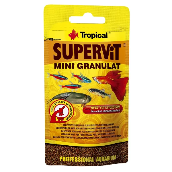 Сухой корм для аквариумных рыб Tropical в гранулах «Supervit Mini Granulat» 10 г (для всех аквариумных рыб) арт. 61421 | AquaDeco shop