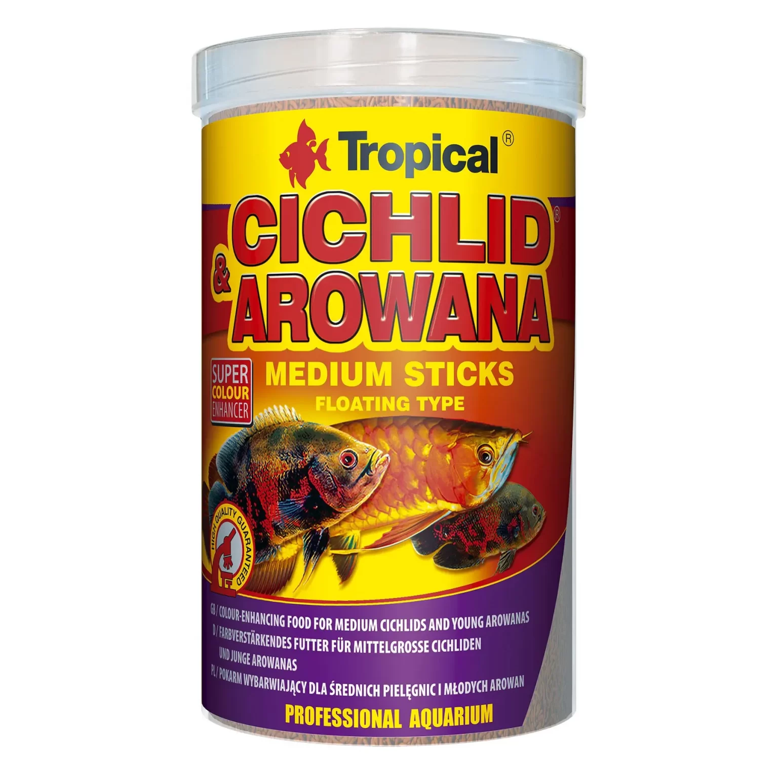 Сухой корм для аквариумных рыб Tropical в палочках «Cichlid & Arowana Medium Sticks» 1 л (для плотоядных цихлид) арт. 63526 | AquaDeco shop