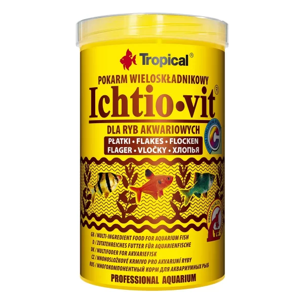 Сухой корм для аквариумных рыб Tropical в хлопьях «Ichtio-Vit» 1 л (для всех аквариумных рыб) арт. 77006 | AquaDeco shop