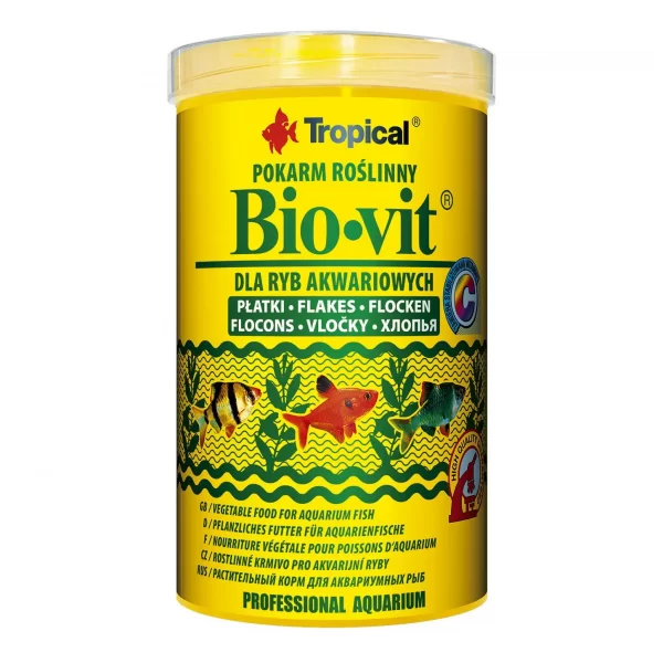 Сухой корм для аквариумных рыб Tropical в хлопьях «Bio-Vit» 1 л (для травоядных рыб) арт. 77016 | AquaDeco shop