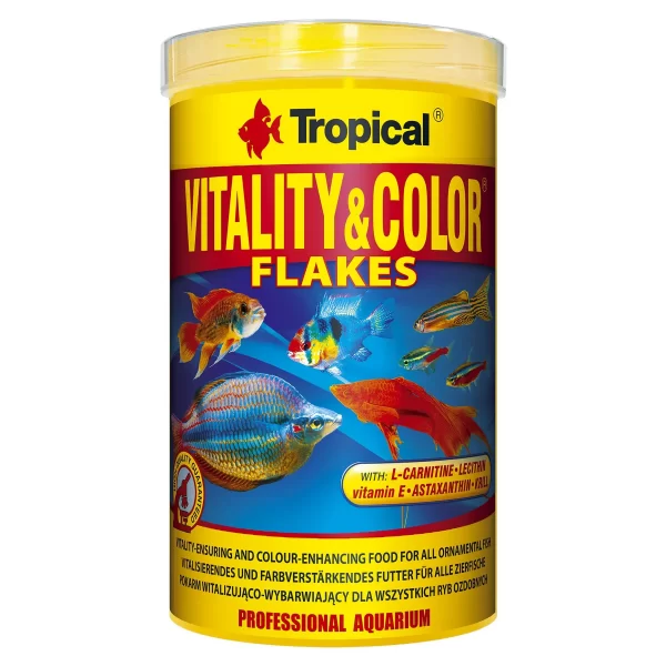 Сухой корм для аквариумных рыб Tropical в хлопьях «Vitality & Color Flakes» 1 л (для всех аквариумных рыб) арт. 77146 | AquaDeco shop