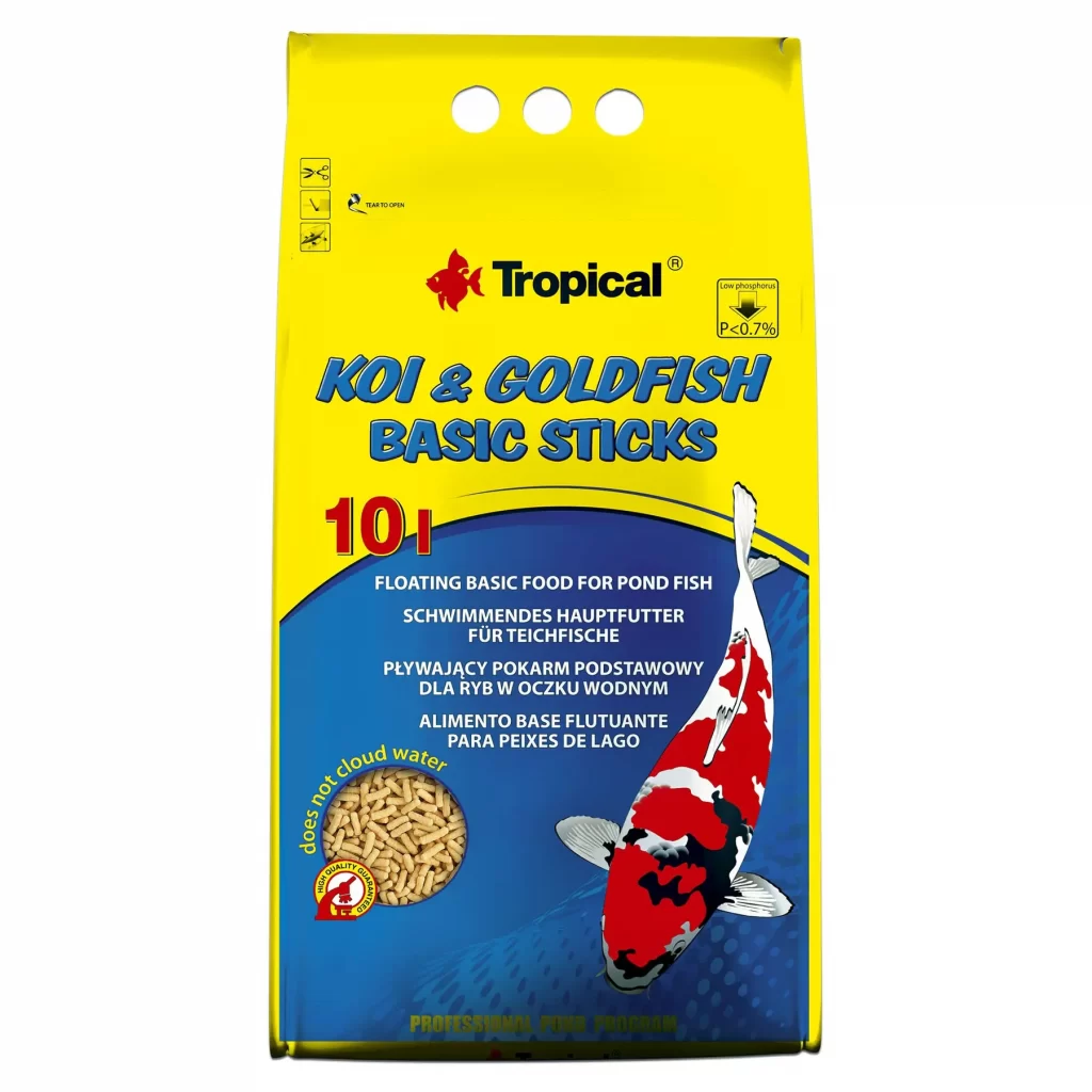 Сухой корм для прудовых рыб Tropical в палочках «Koi & Goldfish Basic Sticks» 10 л (для всех прудовых рыб) арт. 40676 | AquaDeco shop