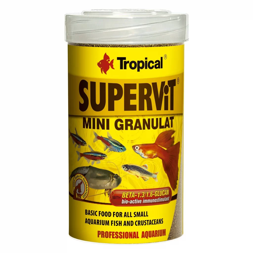 Сухой корм для аквариумных рыб Tropical в гранулах «Supervit Mini Granulat» 100 мл (для всех аквариумных рыб) арт. 60423 | AquaDeco shop