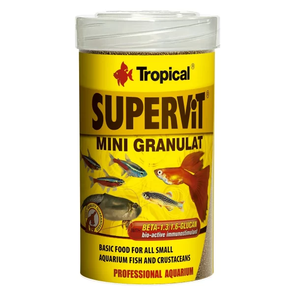 Сухой корм для аквариумных рыб Tropical в гранулах «Supervit Mini Granulat» 100 мл (для всех аквариумных рыб) арт. 60423 | AquaDeco shop