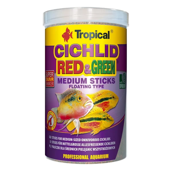 Сухой корм для аквариумных рыб Tropical в палочках «Cichlid Red & Green Medium Sticks» 1 л (для всех цихлид) арт. 63726 | AquaDeco shop