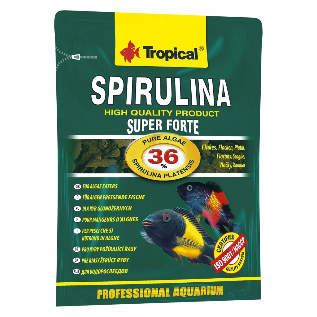 Сухой корм для аквариумных рыб Tropical в хлопьях «Super Spirulina Forte» 12 г (для травоядных рыб) арт. 70311 | AquaDeco shop