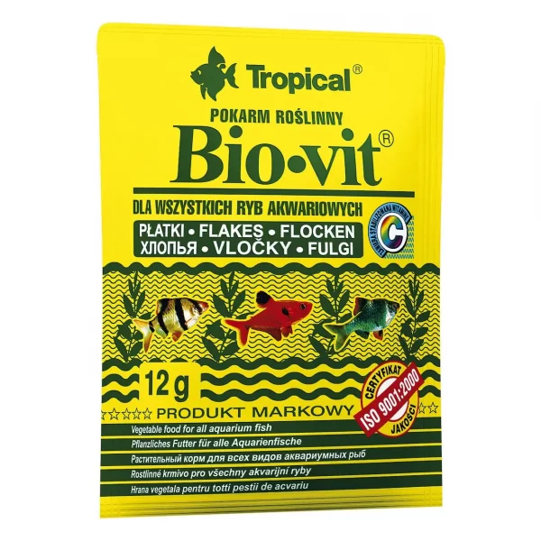 Сухой корм для аквариумных рыб Tropical в хлопьях «Bio-Vit» 12 г (для травоядных рыб) арт. 74411 | AquaDeco shop